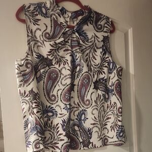 LOFT Paisley Print Sleeveless Blouse - Blue and White